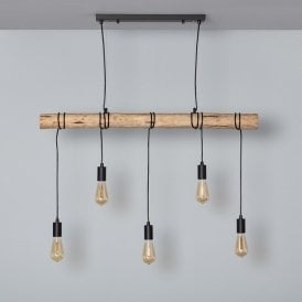 Edit Yagis Wood 5 Light Bar Ceiling Pendant Fitting in Natural & Black Finish