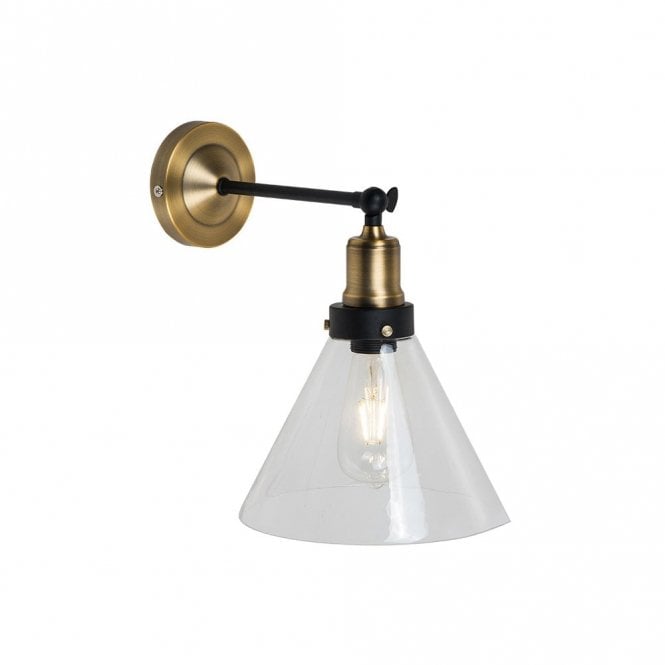 Edit Lighting Factory Single Light Glass Wall Light in Antique Brass Finish