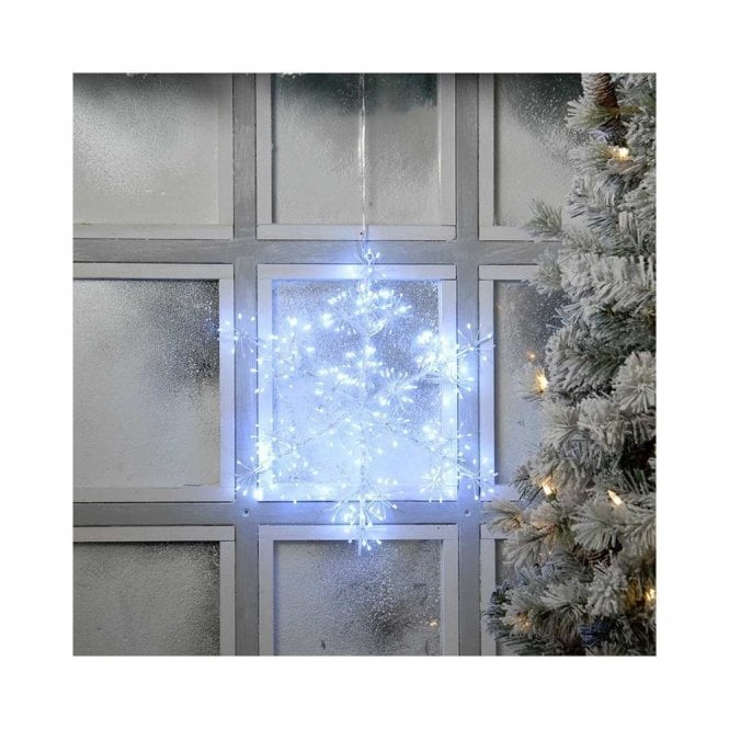 Edit Lighting Festive Twinkling 40cm Starburst White LED Hanging Snowflake Decoration