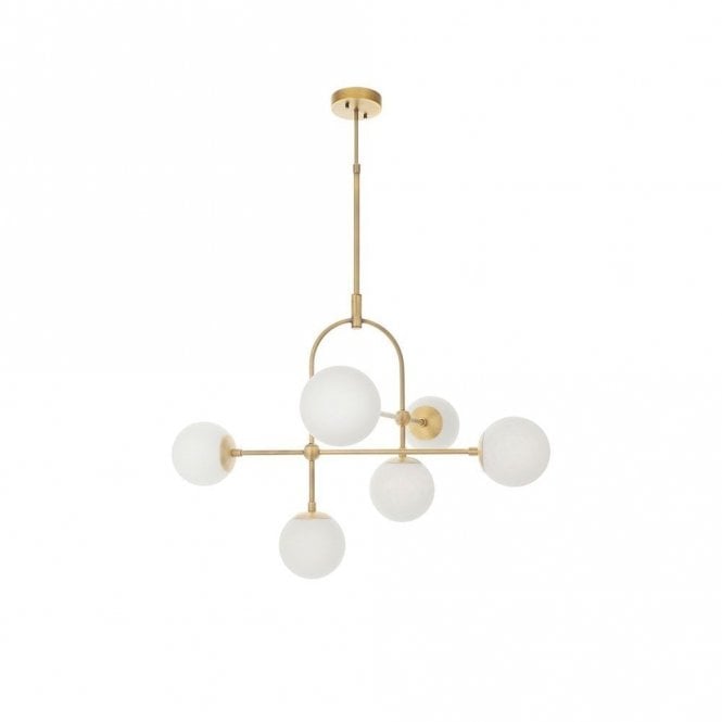 Edit Lighting Greenwich 6 Light Ceiling Pendant Fitting in Matt Antique Brass Finish with Opal White Diffusers