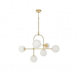 Greenwich 6 Light Ceiling Pendant Fitting in Matt Antique Brass Finish with Opal White Diffusers