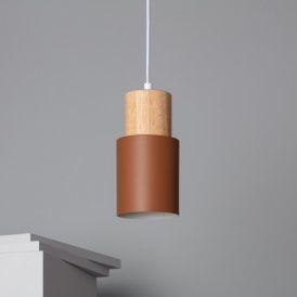 Kidonge Single Light Ceiling Pendant Light In Brown & Wood Finish