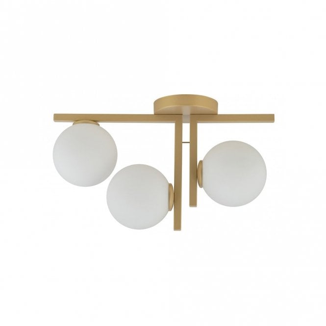 Edit Lighting Link 3 Light Flush Ceiling Fitting in Gold Finish with White Glass Diffusers