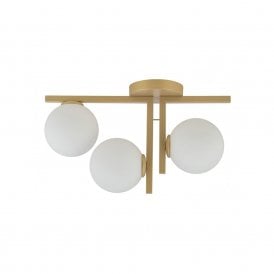 Link 3 Light Flush Ceiling Fitting in Gold Finish with White Glass Diffusers
