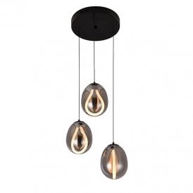 Melanie LED Smoked Glass 3 Light Cluster Ceiling Pendant - Black