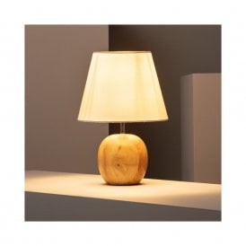 Ranko Single Light Table Lamp in Wood Finish with White Tapered Shade