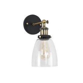 Rye Single Light Wall Fitting in Black & Brass Finish With Clear Glass Shade