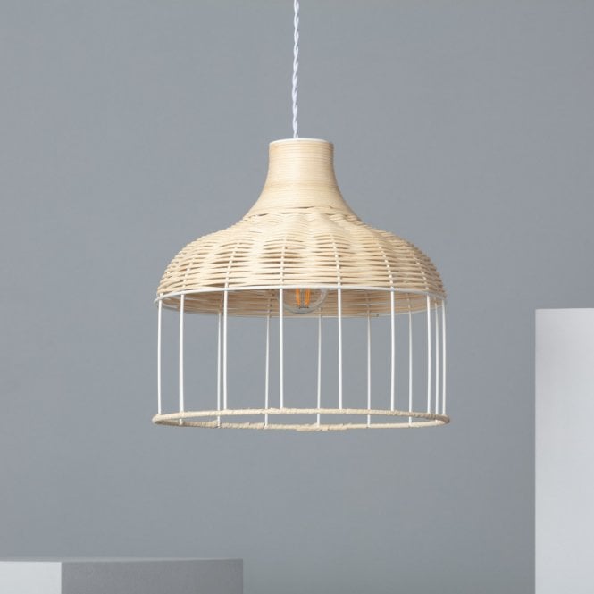 Edit Lighting Sliema Single Light Rattan Ceiling Pendant In White & Natural Finish