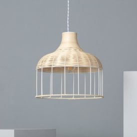 Sliema Single Light Rattan Ceiling Pendant In White & Natural Finish