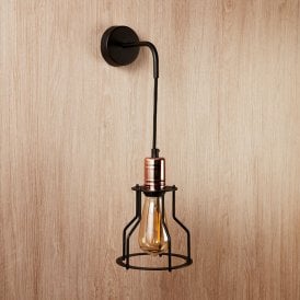 Workshop Wall Light In Black Finish and Copper