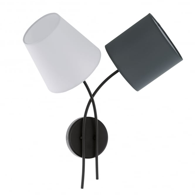 Eglo Lighting Eglo Almeida 2 Light Wall Fitting In Black Finish With Coloured Fabric Shades