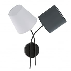 Eglo Almeida 2 Light Wall Fitting In Black Finish With Coloured Fabric Shades