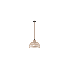 Eglo Ausnby Single Light Ceiling Pendant In Black And Natural Wood Finish