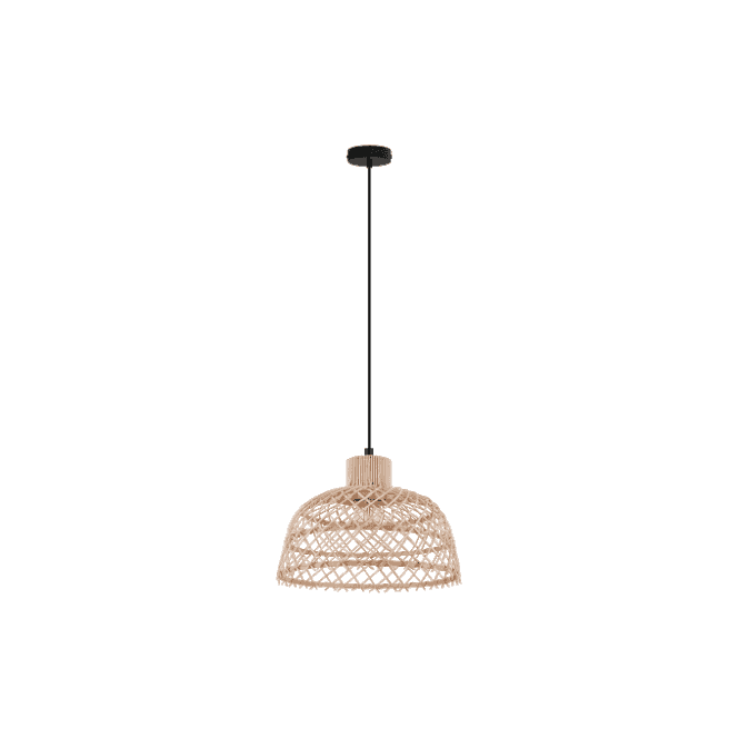 Eglo Lighting Eglo Ausnby Single Light Ceiling Pendant In Black And Natural Wood Finish