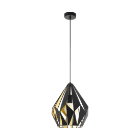 Eglo Carlton 1 Single Light Ceiling Pendant In Black And Gold Finish
