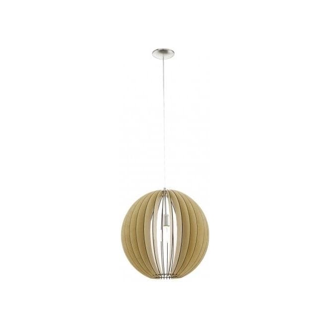 Eglo Lighting Eglo Cossano Large Single Light Ceiling Pendant In Satin Nickel And Maple Wood Finish