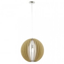 Eglo Cossano Large Single Light Ceiling Pendant In Satin Nickel And Maple Wood Finish