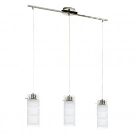 Eglo Olvero 3 Light LED Ceiling Pendant In Satin Nickel Finish And Frosted Glass Shades