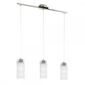 Eglo Olvero 3 Light LED Ceiling Pendant In Satin Nickel Finish And Frosted Glass Shades