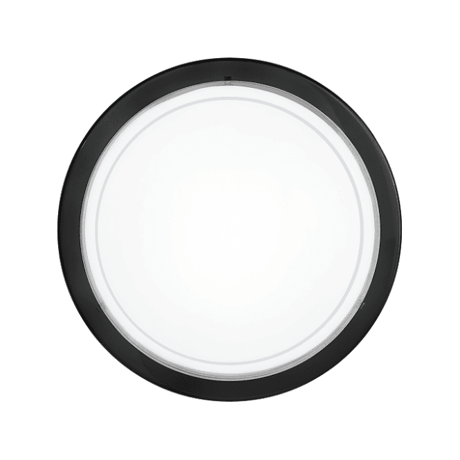 Eglo Lighting Eglo Planet 1 Single Light Flush Ceiling Fitting with a White Shade and Black Rim