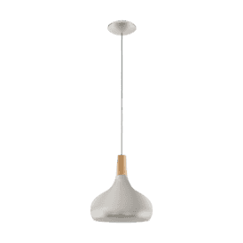 Eglo Sabinar Single Light Medium Ceiling Pendant in Brushed Silver Finish With Wood Detail