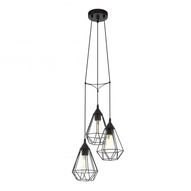 Eglo Lighting Eglo Tarbes 3 Light Ceiling Pendant in Black Steel Finish