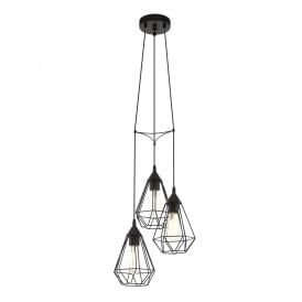 Eglo Tarbes 3 Light Ceiling Pendant in Black Steel Finish