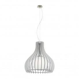 Eglo Tindori Single Medium Light Ceiling Pendant in Satin Nickel Finish with Glass