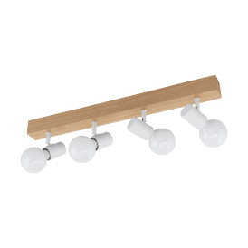 Eglo Townshend 3 White Steel 4 Light Ceiling Fitting in Natural Wood Finish