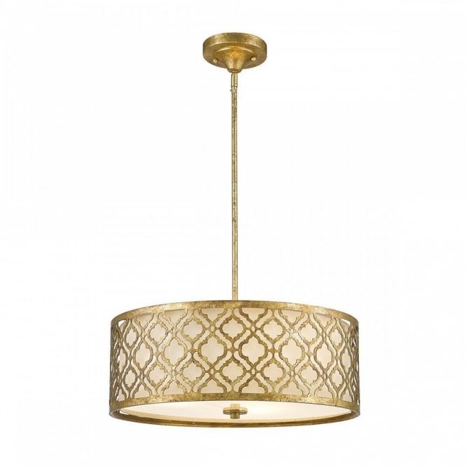 Elstead Lighting Elstead Arabella 3 Light Duo Mount Large Ceiling Pendant in Distressed Gold Finish with Cream Fabric Shade