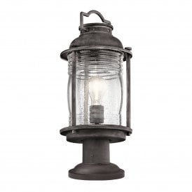 Elstead Ashland Bay Outdoor Single Light Pedestal Lantern in Weathered Zinc Finish with Seeded Glass