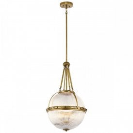 Elstead Aster 3 Light Ceiling Pendant in Natural Brass Finish with Glass