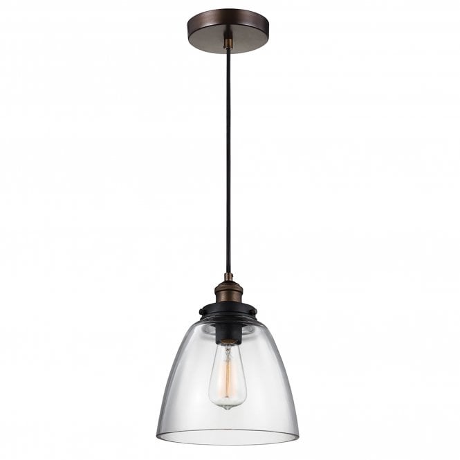 Elstead Lighting Elstead Baskin Single Light Ceiling Pendant in Painted Aged Brass and Dark Weathered Zinc Finish Complete with Clear Glass Shade