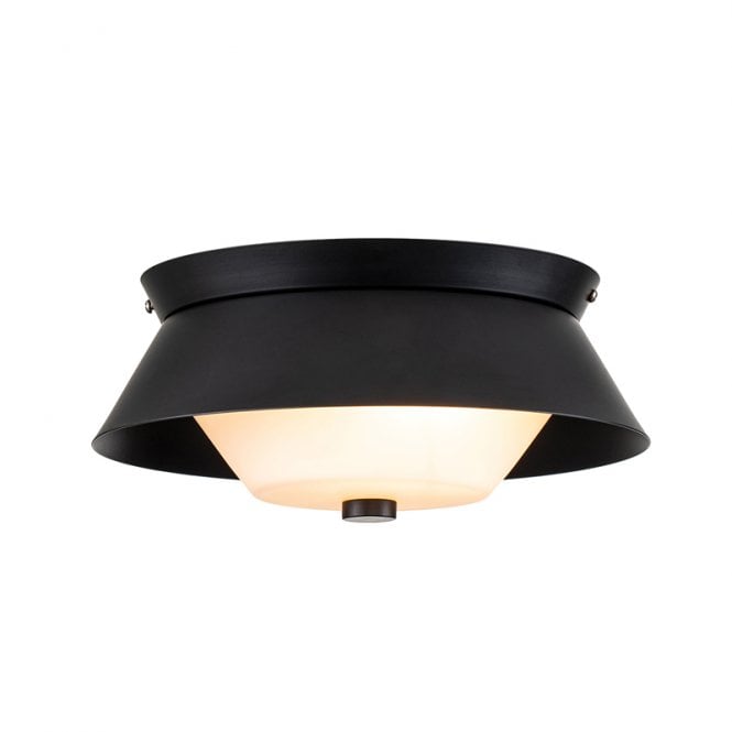 Elstead Lighting Elstead Bowtie 2 Light Bathroom Glass Flush Ceiling Fitting In Matt Black Finish