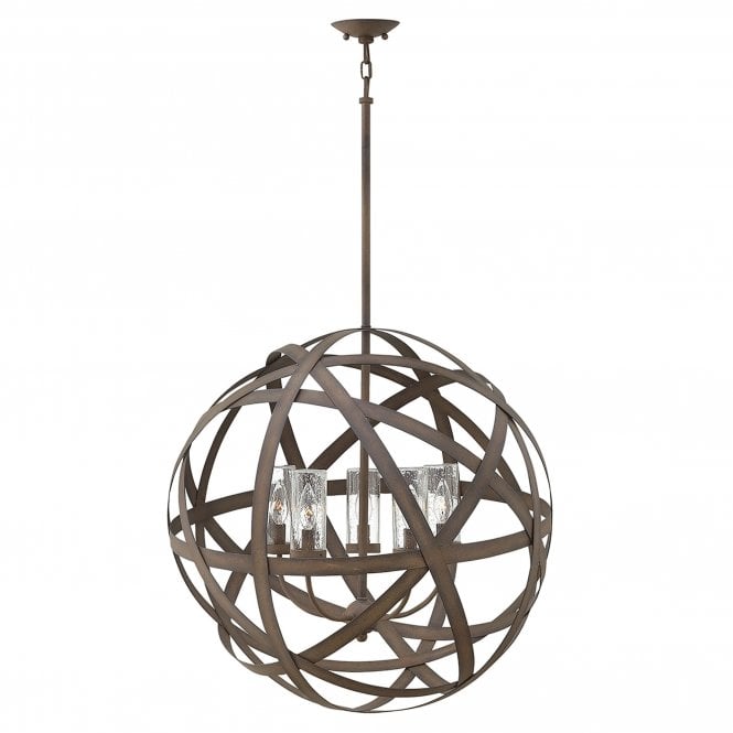 Elstead Lighting Elstead Carson Outdoor 5 Light Ceiling Chandelier in Vintage Iron Finish with Seeded Glass