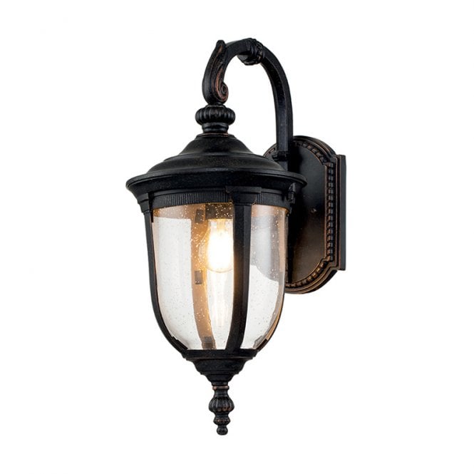 Elstead Lighting Elstead Cleveland Single Light Medium Outdoor Hanging Wall Lantern in Weathered Bronze with Clear Seeded Glass