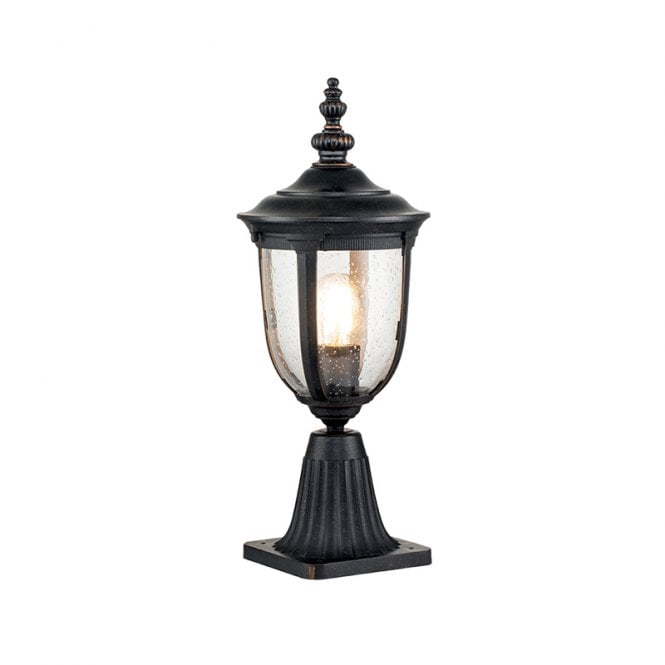 Elstead Lighting Elstead Cleveland Single Light Pedestal Light in Weathered Bronze with Clear Seeded Glass