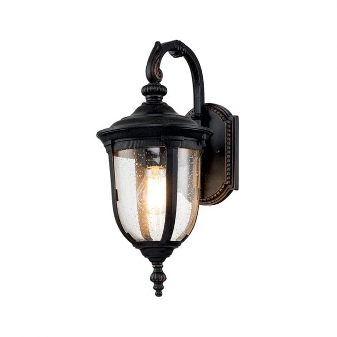 Elstead Lighting Elstead Cleveland Single Light Small Outdoor Hanging Wall Lantern in Weathered Bronze with Clear Seeded Glass