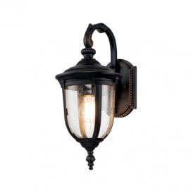 Elstead Cleveland Single Light Small Outdoor Hanging Wall Lantern in Weathered Bronze with Clear Seeded Glass