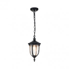 Elstead Cleveland Single Light Small Pendant Porch Lantern in Weathered Bronze with Clear Seeded Glass