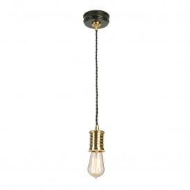 Elstead Douille Single Light Ceiling Pendant In Black And Polished Brass Finish