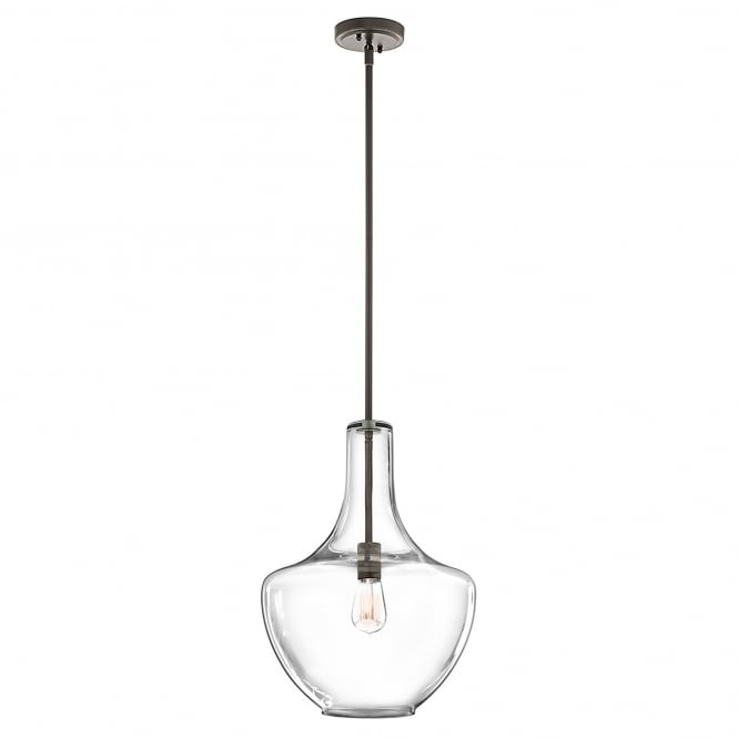 Elstead Lighting Elstead Everly Single Light Medium Ceiling Pendant in Olde Bronze Finish Complete with Clear Seeded Glass Shade
