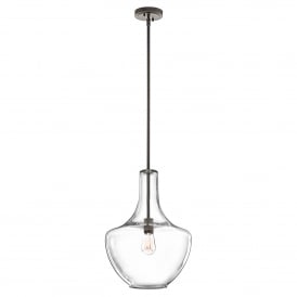 Elstead Everly Single Light Medium Ceiling Pendant in Olde Bronze Finish Complete with Clear Seeded Glass Shade