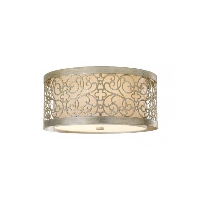 Elstead Lighting Elstead Feiss Arabesque 2 Light Flush Ceiling Fitting in a Silver Leaf Patina