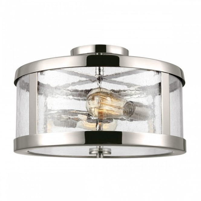 Elstead Lighting Elstead Feiss Harrow 2 Light Semi Flush Ceiling Fitting In Polished Nickel Finish With Clear Seeded Glass