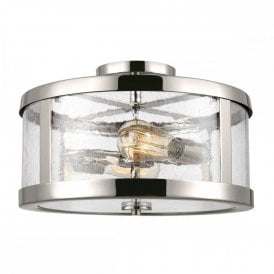 Elstead Feiss Harrow 2 Light Semi Flush Ceiling Fitting In Polished Nickel Finish With Clear Seeded Glass