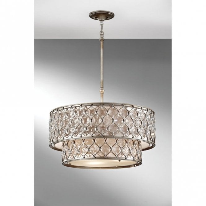 Elstead Lighting Elstead Feiss Lucia 6 Light Tiered Crystal Ceiling Pendant in a Burnished Silver Finish