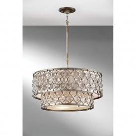 Elstead Feiss Lucia 6 Light Tiered Crystal Ceiling Pendant in a Burnished Silver Finish