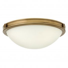 Elstead Hinkley Collier 2 Light Small Flush Ceiling Fitting In Herritage Brass Finish With Opal Glass Shade