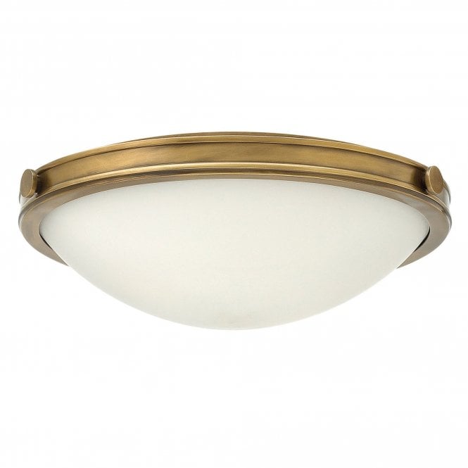 Elstead Lighting Elstead Hinkley Collier 3 Light Medium Flush Ceiling Fitting In Herritage Brass Finish With Opal Glass Shade